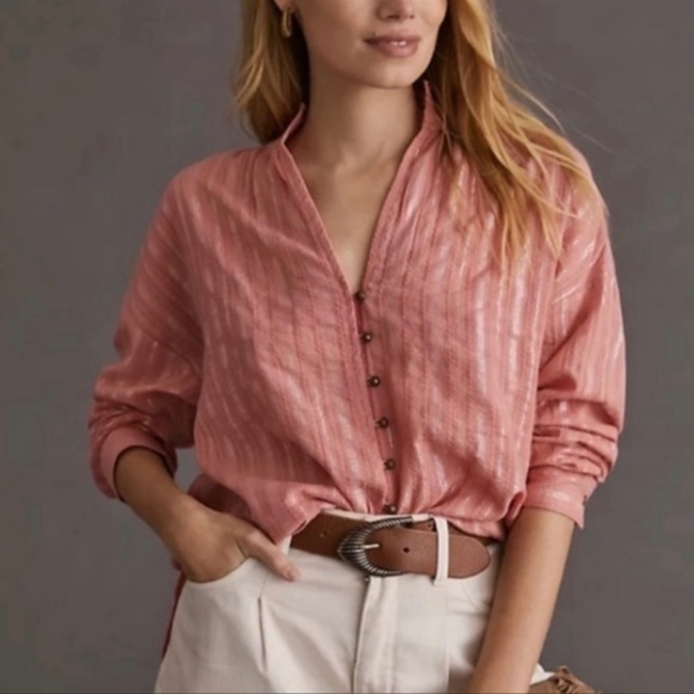 Anthropologie Pilcro oversized cotton blend Boho Pink‎ blouse